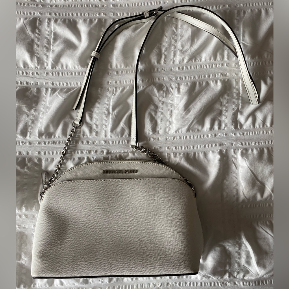 Michael Kors White and Silver Crossbody Bag
